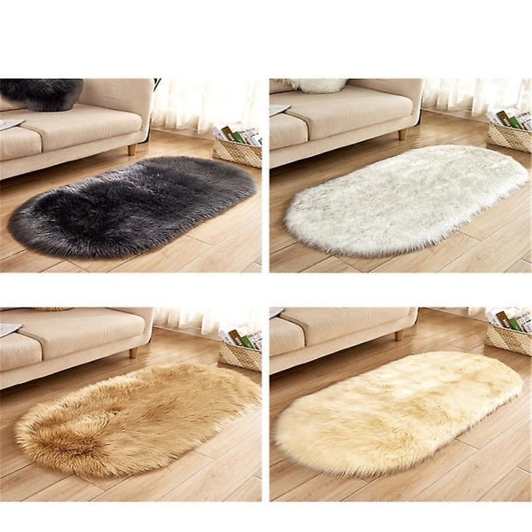 Superblødt, fluffy gulvtæppe, ovalt tæppe i imiteret pels Black 40*60cm