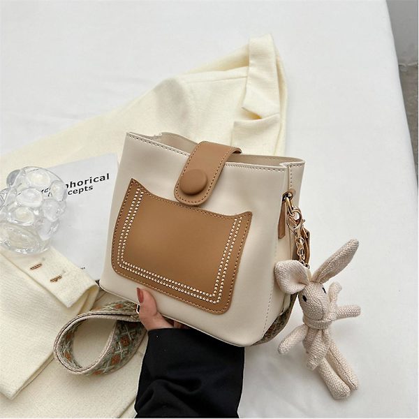 Ny Pu Tote Bag Mode Handväska Axelväska Joker Retro Slung Bucket Bag khaki