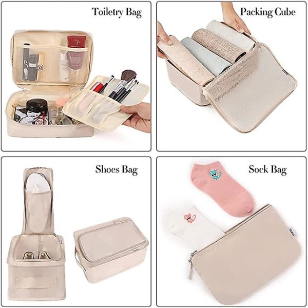 9 Set Packningskuber Resväskor Packningsorganisatörer För Reseaccessoarer beige