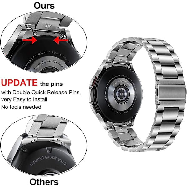 Stropp uten mellomrom for Galaxy Watch 4 Classic 46mm, rustfritt stålreim med sterk metallklips, erstatningsreim for Samsung Galaxy Watch4 Class