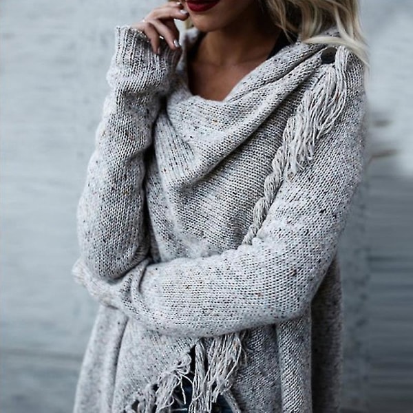 Dam Plus Size Långärmad Stickad Topp Oregelbunden Lös Pullover Tröja Oversize L F