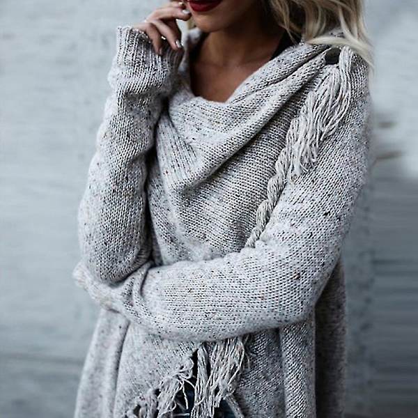 Dame Plus Size Langærmet Strikket Top Irregulær Løs Pullover Sweater Oversized L E