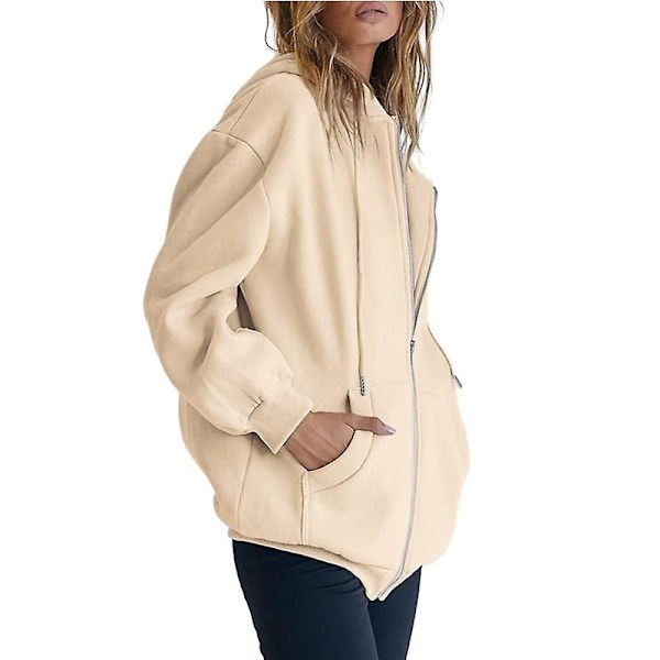 Naisten vetoketjulliset hupparit, hupullinen oversized collegepaita rento takki Khaki S