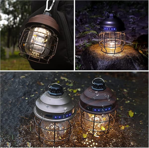 Utendørs LED Campinglampe, 3600mah Batteri Med 3 Lysmoduser, Brun