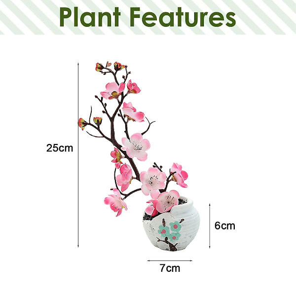 Simulerade blommor, gröna växter, krukväxter, simulerade plommonblommor krukväxter, heminredning, festdekoration pink