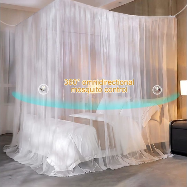 Sängmyggnät, stort myggnät med fyra dörrar för effektiv myggsolning, himmelsnät Myggnät för dubbelsäng och enkelsäng (190 X 240 X 210 cm