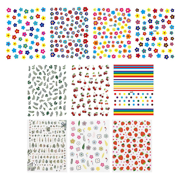 10 ark nagelkonstdekaler, självhäftande sommarnagelkonstdekaler för kvinnor flickor diy nageldekoration