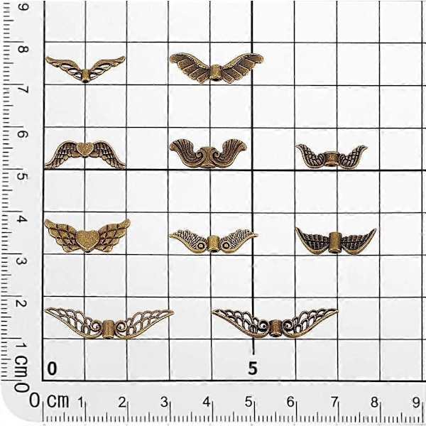 200 st 10 Stilar Änglavingar Berlocker 1-1,5 mm Hål Legering Ving Lösa Distans Berlocker Pärlor Antik Brons Fevingar Pärlor Tibetansk Pärla Distanser för Smycken M