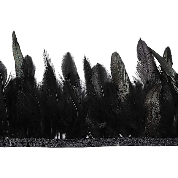 Hane Hackle Fjer Frynser Trim - Naturlig Fjer Trim Til Håndværk Syning Kostume Bredde 5-7 Tommer Pakke Med 5 Yards (sort)