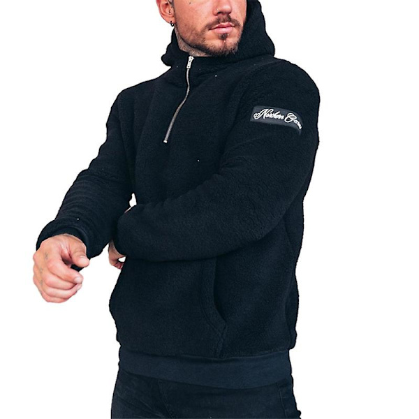 Mjuk Teddy Hoodie Fuzzy Fleece Dragkedja Pullover Jacka Med Fickor Black 2XL