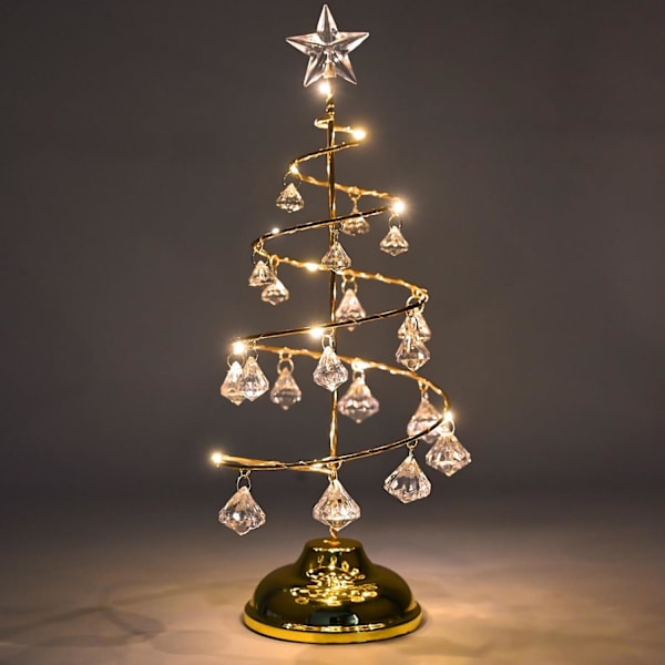 Juletræ Krystal Lys Bordplade Juletræ 33cm LED Juletræ og Krystal Vedhæng Bordplade Julehjem Dekoration guld