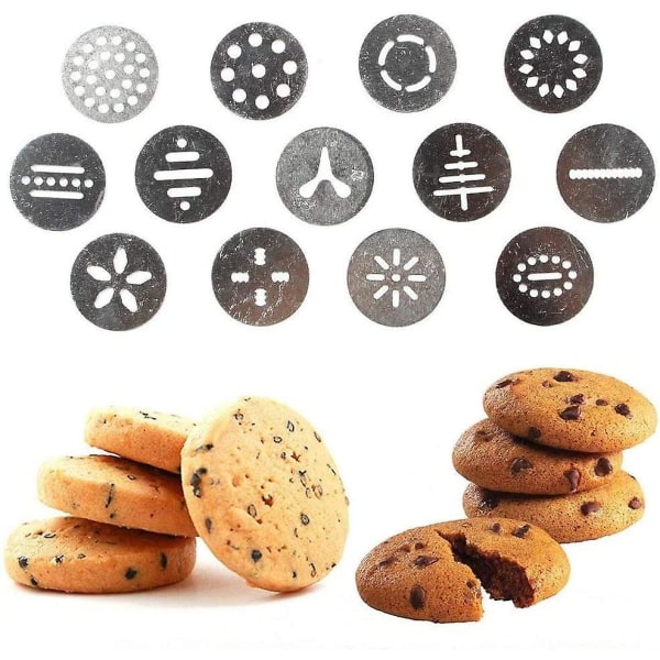 Cookie Press Gun Kit, rostfritt stål kakdekorationstillbehör, 8 glasyrmunstycken och 13 molds för dekoration av kexkakor