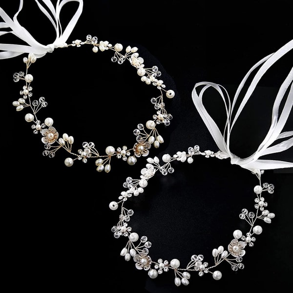 2 Pakke Bryllup Hårtilbehør For Jenter, Blomsterpike Hodeplagg Blomsterpike Hårbånd Hvit Blomster Hårbånd Perle Hårpynt For Jente Søt Brude Bryllup