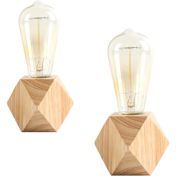 2 Stykker Lille Bordlampe Sengelampe Med Diamant Træbase Ved Siden Af Lampen, E27 60w Perfekt Til Soveværelse (uden Pære)
