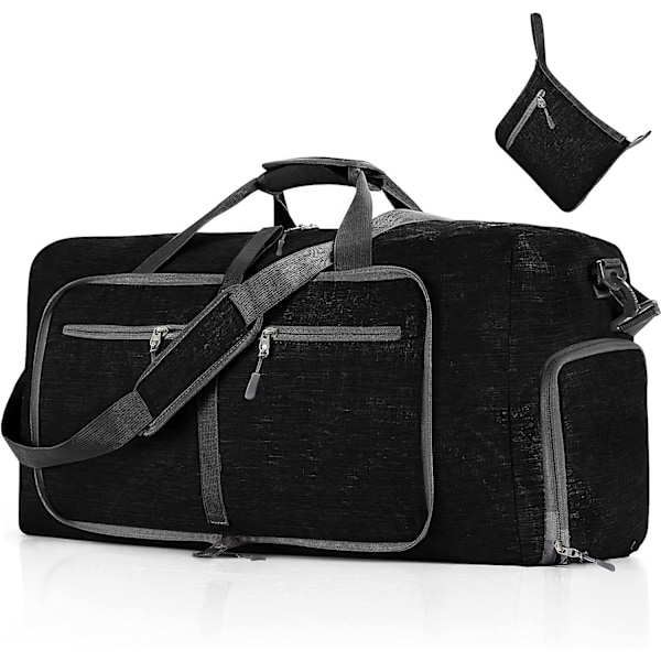 Reise-Dufflebag for menn, 65l sammenleggbar reise-duffelbag med sko-rom nattpose for menn kvinner vanntett og rivebestandig black