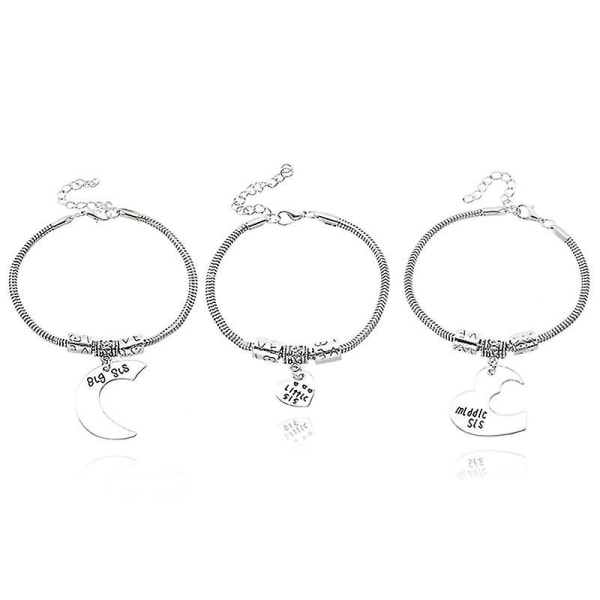 Litet Mellanstort Systerhjärta Design Armband Set 3st Födelsedagspresent Till Systrar