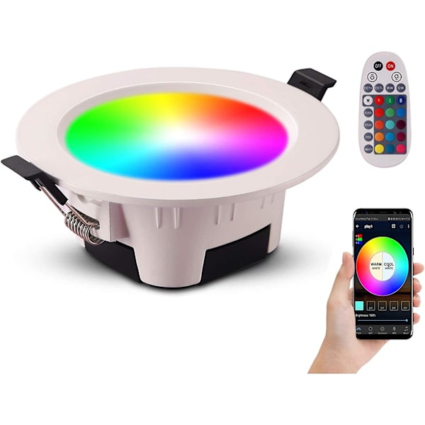 LED Indbygningsspot RGB Farve Justerbar Lysstyrke Med Fjernbetjening, 5W
