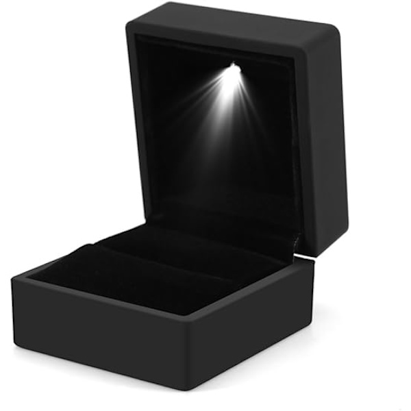 Ringlåda med LED-ljus, Smyckesväska för Ringförvaring, Förlovningsringlåda för  Födelsedagsklockpresentask(Svart)