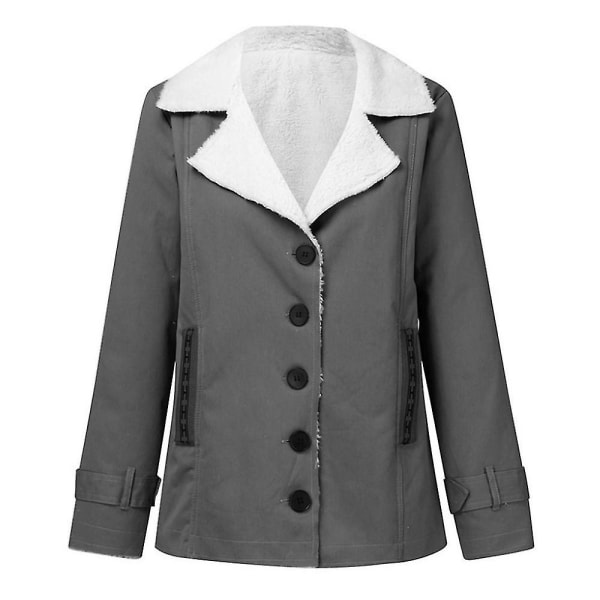 Vinterjakker til kvinder, fleeceforet kort frakke med knaplukning, hoftelang 3XL Gray