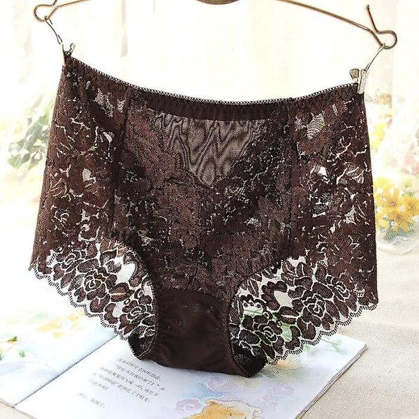 Dam sexiga mesh trosor hög midja sömlösa spets underkläder briefs transparent siden kvinnor bomullshälsa trosor underkläder xxxl Red L&1pc