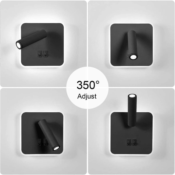 8w Modern Led Vägglampa Väggläslampa Med 350 Swivel Switch 3w Svart 6000k