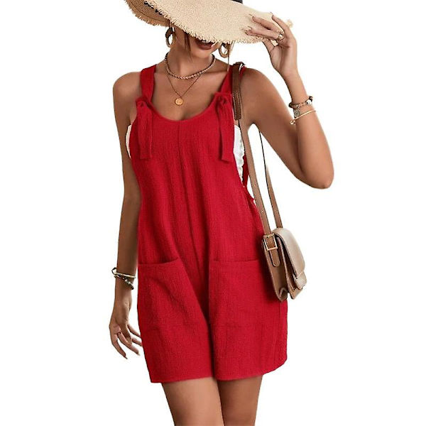 Dame Casual Ærmeløs Spaghetti Stropper Jumpsuits, Bukser Romper Med Lommer Red M