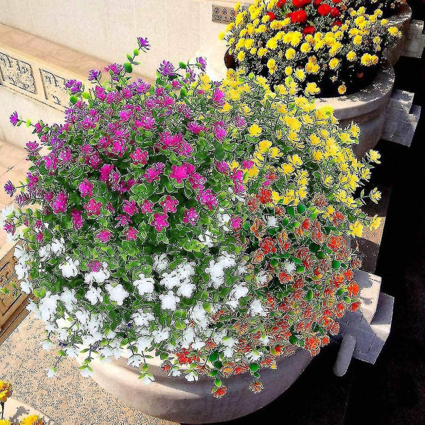 Kunstige falske blomster utendørs, falsk plastgrønt bryllup bondegårdsdekor 8 stk. rød lotus White