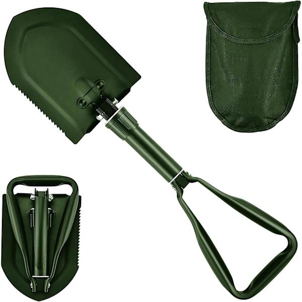 58 cm foldeskammel, multifunktionel skovl i kulstofstål (grøn)