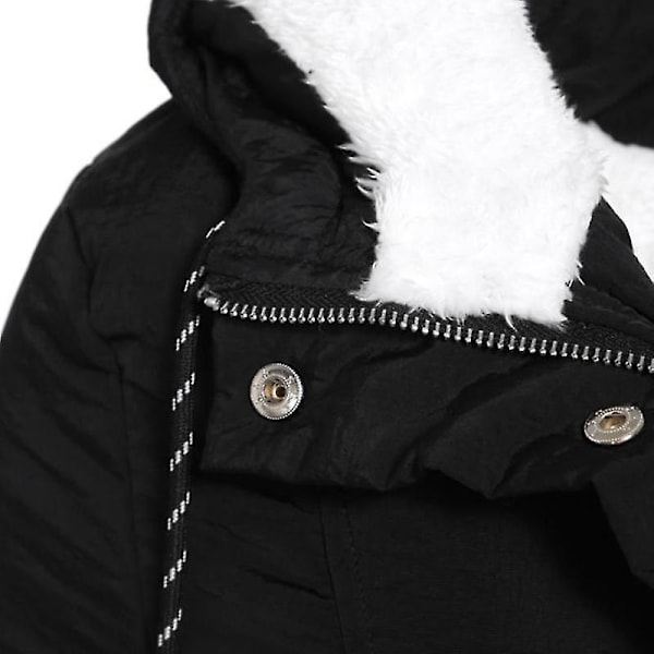 Vanntett Varm Vinterjakke med Hette Tykk Fleeceforet Bomullsjakke for Kvinner 2XL Black