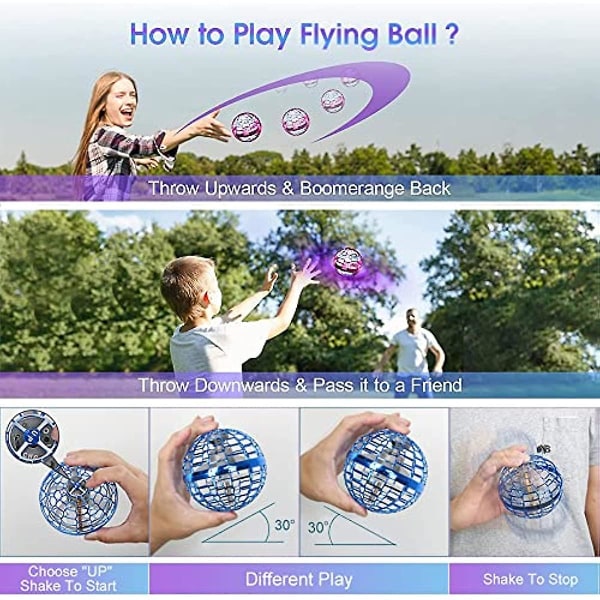 Flynova Pro Flying Ball Toy - Handkontrollerad Flying Orb Toy Globe Form Boomerang Flying Spinner Mini Drone Hover Ball med 360 roterande Rgb-ljus Blue
