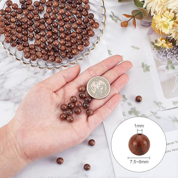 98 st 8mm Naturliga Träpärlor Färdiga Palisanderpärlor Trä Lösa Distanspärlor för Smyckestillverkning och DIY-hantverk - Kokosbrun