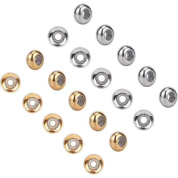 20 st 2 Färger 6mm Rondelle Stopper Pärlor 304 Rostfritt Stål Glidpärlor med Plastpärlor Hitta för Smyckestillverkning Hål 1mm
