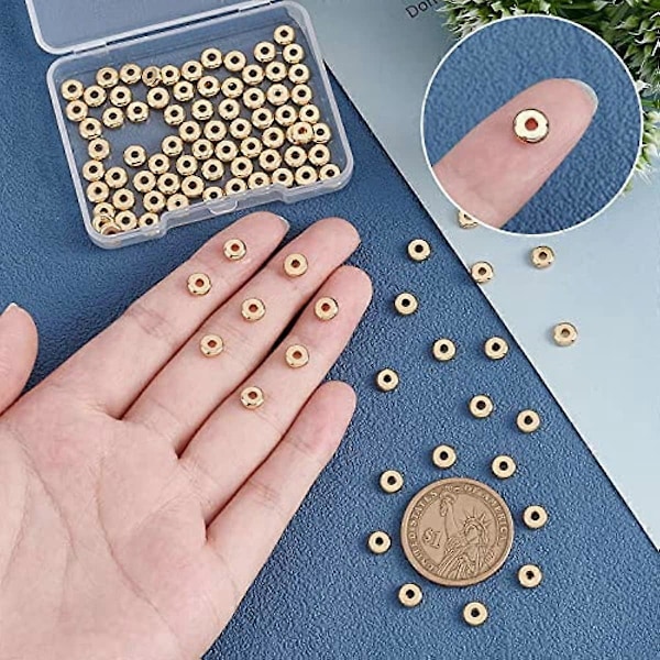 1 st 6 mm Platta Runda Rostfritt Stål Distanspärlor Äkta 18K Guldförgylld Skiva Metallpärlor