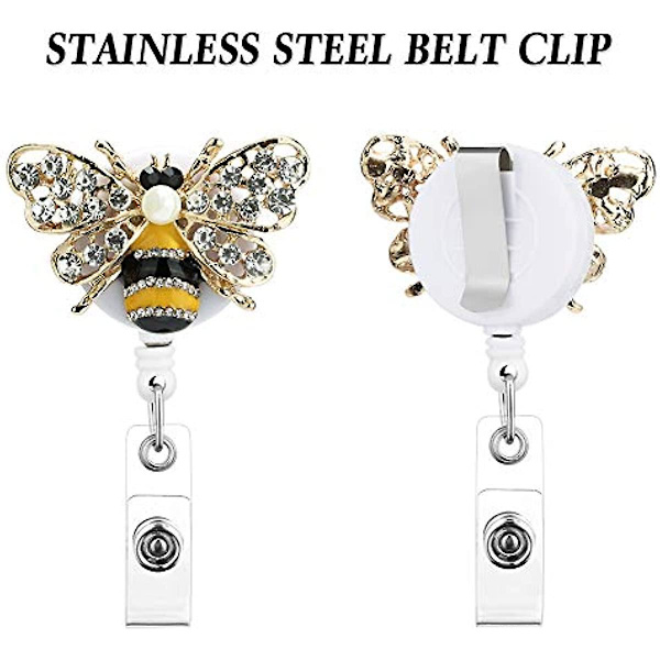Bling Bling Udtrækkelig Badge Reel Holder Id Badge Holder Med Bælteklips Til Sygeplejerske 256 Tommer Udtrækkelig Snor (krystal Bi Gul)