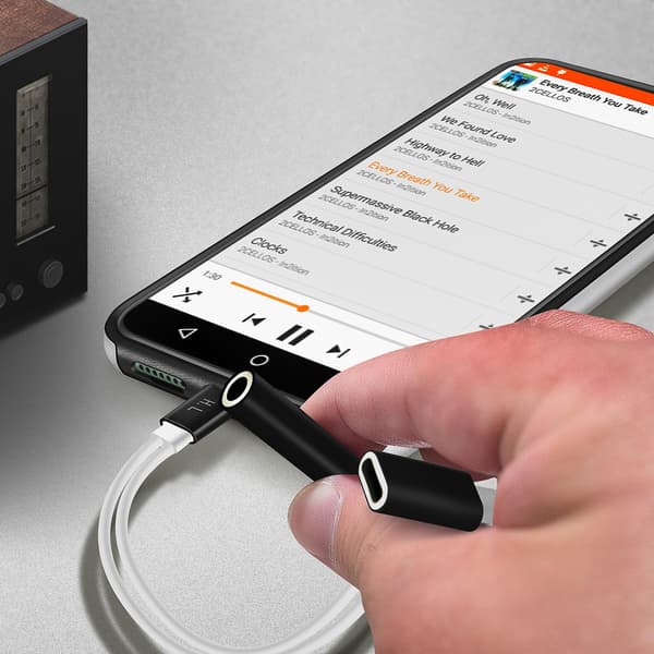 USB-C til 3,5 mm Jack og USB-C Audio og Opladningsadapter Kompakt 12cm - Sort