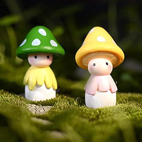 Miniature Svampe Dukker Fe Have Dukke Figurer Dukkehus Haveindretning Mikro Landskab DIY Udendørs Dekorationer (4 stk) Red