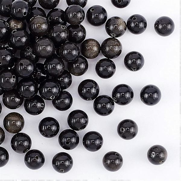 1 Æske 98 stk. 8 mm Naturlige Obsidian Sten Perler Gyldne Xaga Perletråde Runde Løse Ædelstensperler Energi Sten til Armbånd Halskæde Smykkefremstilling
