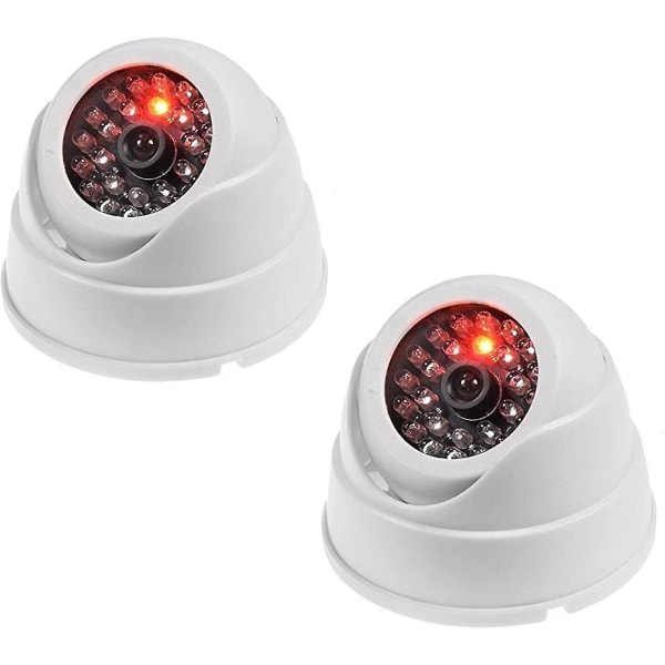Set med 2 Dummy Dome Camera Fake Dummy Trådlös Cctv Säkerhet Inomhusövervakningskamera med röd LED-vit