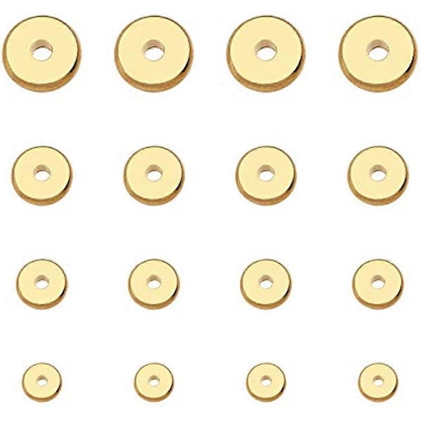 48 st 4/5/6/8mm Gyllene Platta Runda Distanspärlor Rostfritt Stål Lösa Pärlor 1,2~1,8m Hål Pärla Hitta för DIY Armband Halsband Smycken Tillverkning