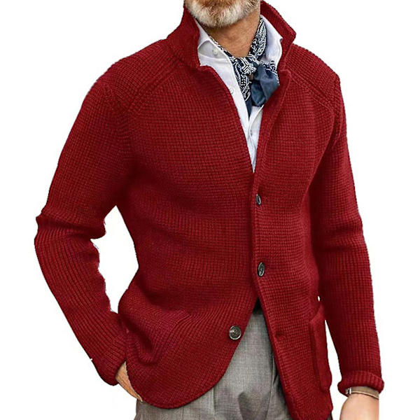 Herre Høst Vinter Ståkrage Cardigan Dress Tykk Strikket Dressjakke XXXL Red