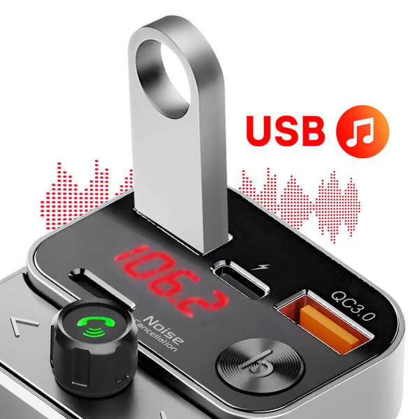 FM-sender Bluetooth Bil med dobbel USB-musikkading, svart