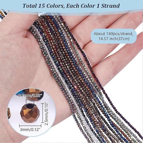 15 Strängar 3mm Kristall Facetterade Glaspärlor Rondelle Kristallpärlor Strängar Distanspärlor för DIY Smyckestillverkning Halsband Armband Örhängen Hantverk Dekoration