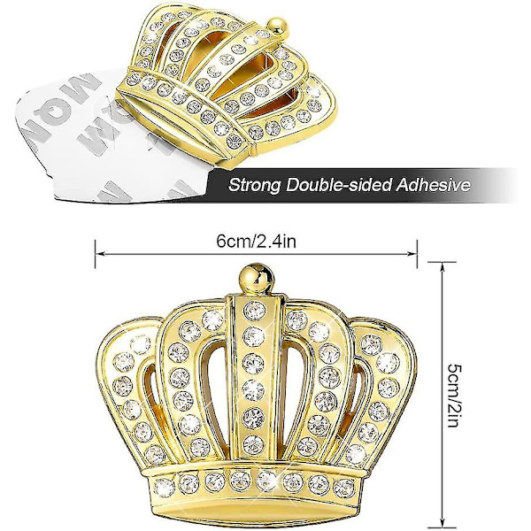 2 stk. Bling Krystal 3D Bil Emblem Badge Mærkat, Vandtæt Krom Metal Krone Bil Mærkat