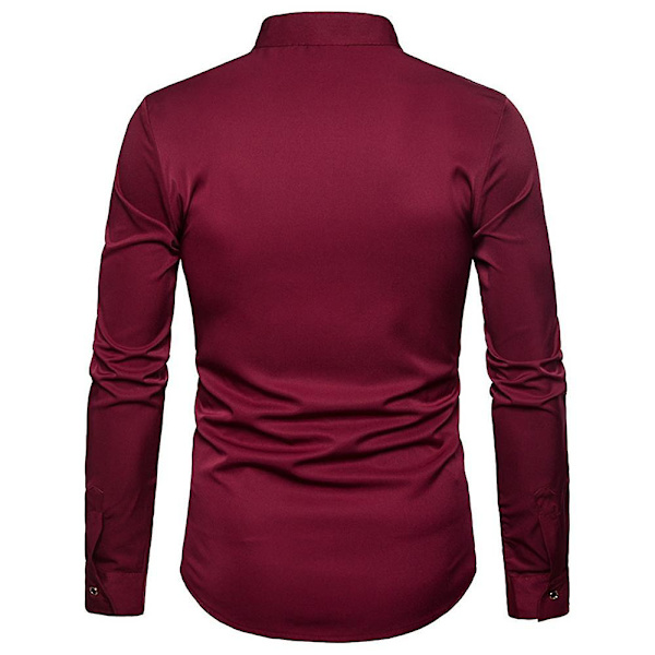 Herre Broderet Langærmet Slim Fit Button Down Casual Party Skjorte Red wine M