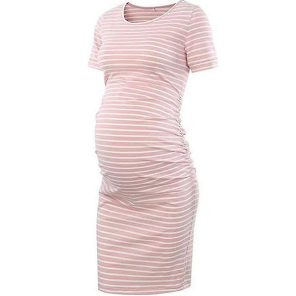 Ventekjole med rynket side, 3/4 ærmekjole, fritidstøj pink XL