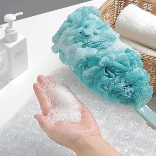 Verkkopuff kylpysieni luffa harjaus vartaloharja pitkä kahva luffa selänpesin pitkä kahva selkä kylpy verkko sieni beige