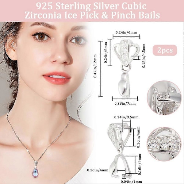 1 Ask 2 st Isplockare Nypbyglar Sterlingsilver Cubic Zirconia Blomma Berlocker Lås Hängande Hängekontakt