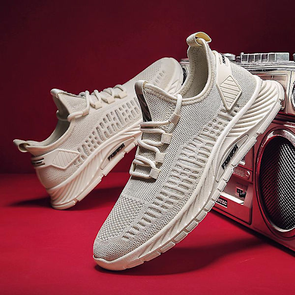Herr Sports Löparskor Flygande Vävda Andningsbara Sneakers Frd5001 Beige EU 40