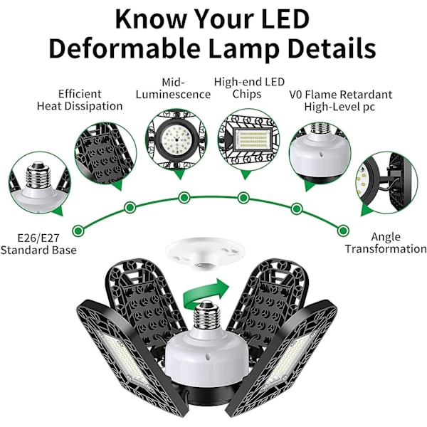 Led-verkstadslampa, 16800 lumen 120w 6000k garagebelysning med 4+1 aluminiumvingar, 120 graders vidvinkel justerbar, ip64-design