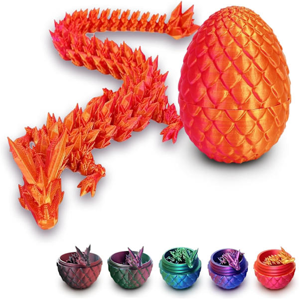 3D-tryckt drake i ägg, fullt ledad kristalldrake med drakeägg, inredning till hemmet och kontoret, leksaker till chefens skrivbord orange